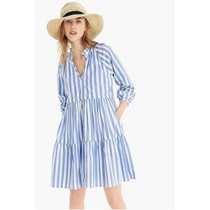 J Crew, Poplin, Blue & White Pinstripe mini tiered ruffle dress- size S